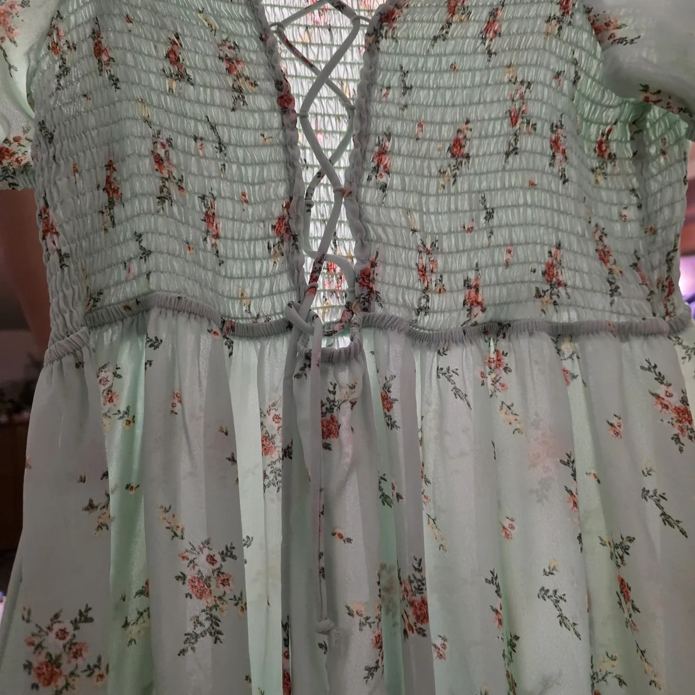 Mint Floral Smocked Maxi Dress - Picture 1 of 5